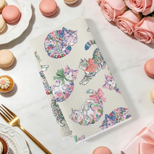2 Pcs Colorful Cat Kitchen Towels, Cats Soft Absorbent Hand Tea Towel - Image 2