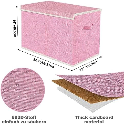 Toy Storage Box with Lid, Collapsible 82L Pink - Image 3