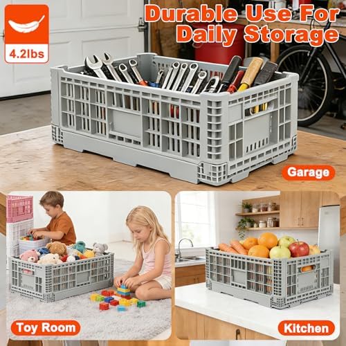 52L Collapsible Crate with Handles, Milk Crates Heavy Duty - Image 5
