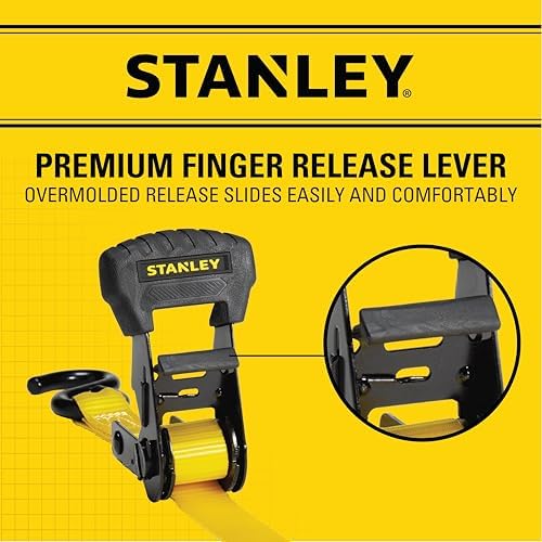 Stanley S1006 Black/Yellow 1" x 14' Ratchet Tie Down Straps - Image 4