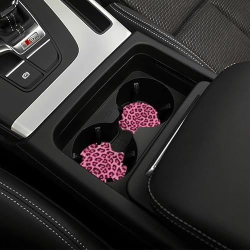 Leopard Print Pink Steering Wheel Cover 15 Inch +2 Pieces Car Coasters - Image 7