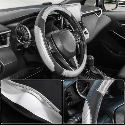 SEG Direct Car Steering Wheel Cover 14"-14.25" Silver Carbon Fiber Pattern - Image 3
