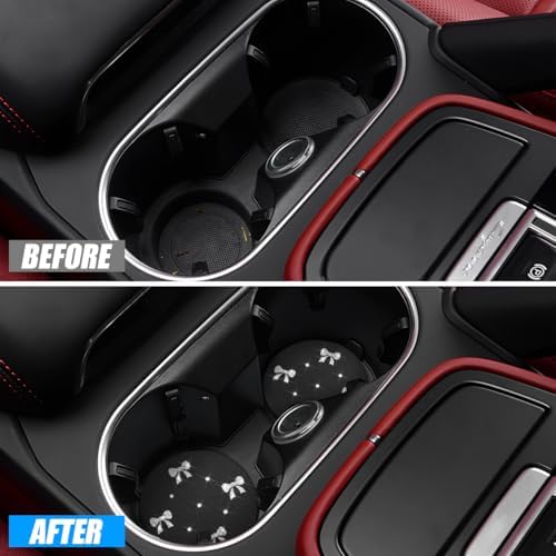 2PCS Car Coasters Rhinestone Bow Cup Holder Pad Anti-Slip Silver - Image 4