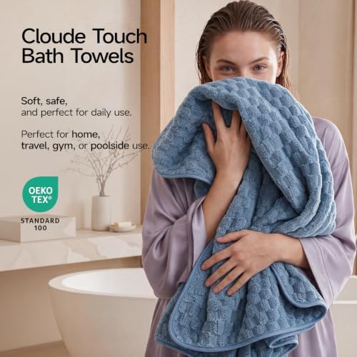 REDKISS Blue Gray Microfiber Bath Towels Large, Super Absorbent - Image 2
