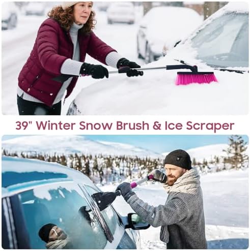 YeewayVeh 39in Car Snow Brush Ice Scraper 360° Rotating, Magenta Pink - Image 2