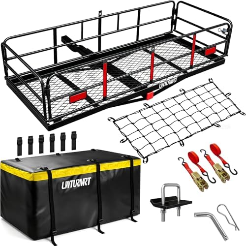 LWTURMRT Hitch Mount Cargo Carrier Basket 58"x24"x14''+Waterproof Bag+Net by LWTURMRT