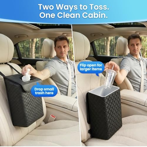 Tsumbay Car Trash Can with Lid, Leather Garbage Can, Leakproof and Removable - Image 6
