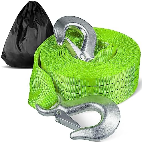 Tow Strap with Hooks 2”x20’ 15, 000 LBS, Tow Rope Metal Safety Hooks by Digank