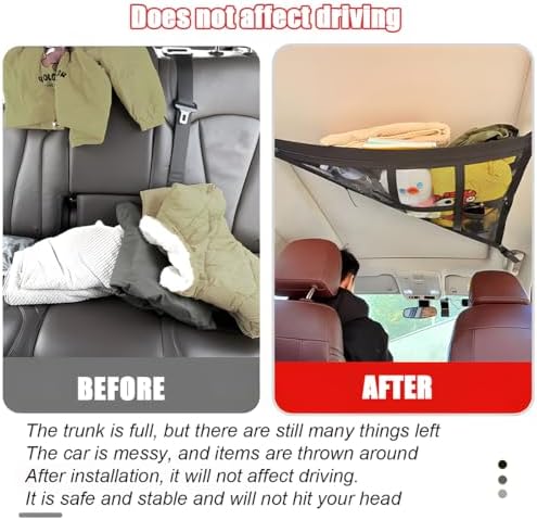 Car Ceiling Cargo Net Pocket, Double-Layer Mesh Strengthen Load Bearing Vehicle - Image 6