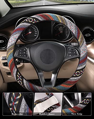 SEG Direct Boho Steering Wheel Cover, Baja Blanket Cloth, Coarse Flax - Image 3