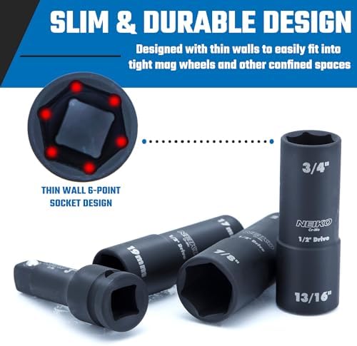 NEIKO 02281B 1/2" Drive Impact Flip Socket Set, Thin Wall Socket, 4 Piece Lug - Image 3