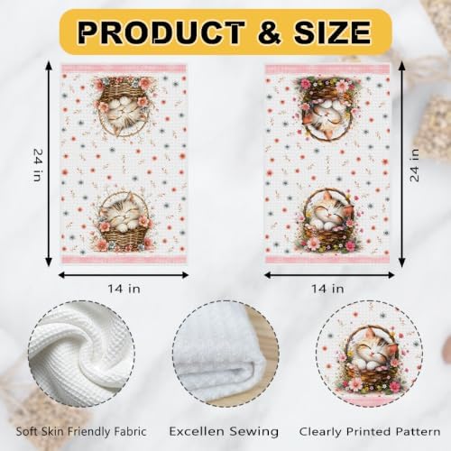 2 Pcs Cute Cat Kitchen Towels, Cat Theme Soft Absorbent Hand Tea Towels 03 - Image 3
