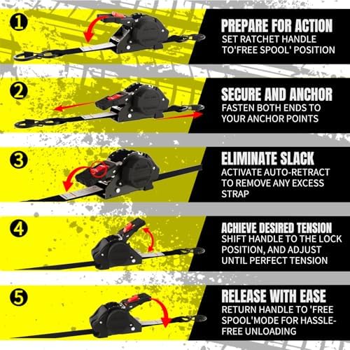 Retractable Ratchet Straps 1'' x 12 ft Tie Downs Automatic Ratchet Straps - Image 3
