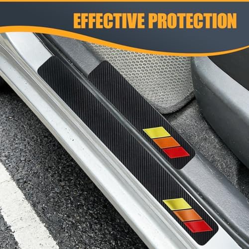 Craedli 4PCS Tri-Color Door Sill Protectors, Carbon Fiber Car Front Rear Door - Image 4