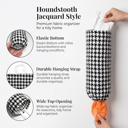 Plastic Bag Holder, Wall Mount Grocery Bag Dispenser, Yarn-dyed Houndstooth - Image 2