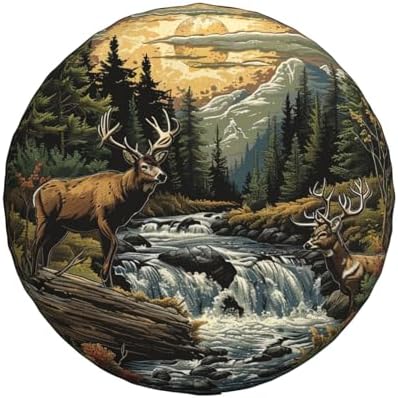 Landscape and Deer Spare Tire Cover Wheel Protectors Weatherproof Deer Pattern - Image 2