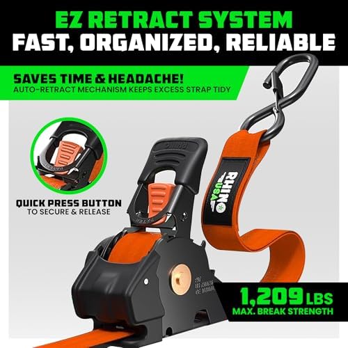 Rhino USA Retractable Ratchet Straps - 1in x 10ft - Image 2