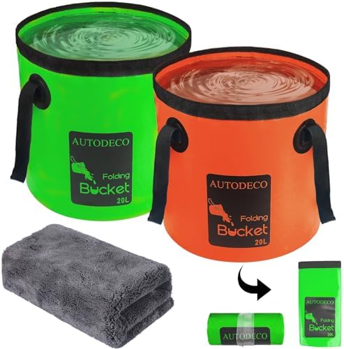 2 Pack Collapsible Bucket 5 Gallon Container Folding Water Bucket Portable Wash by AUTODECO