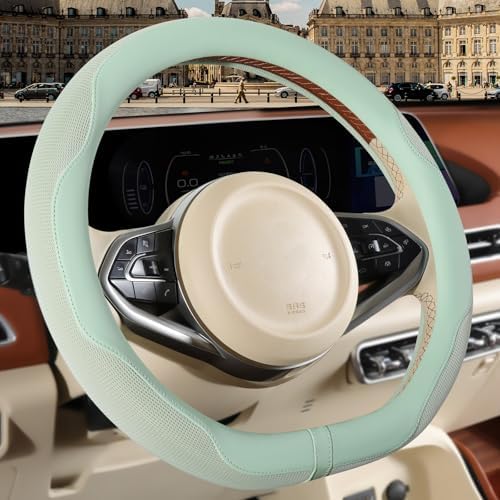 Nappa Leather Green D Shaped Steering Wheel Cover 15 inch - Image 2