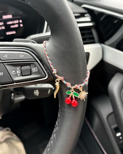 Steering Wheel Charm Accessory Red Cherry Gold Sun Chili Braided Pendant Car - Image 5