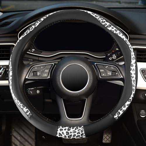 Black Leopard Steering Wheel Cover, Cheetah Print, 14.5-15 inch - Image 2