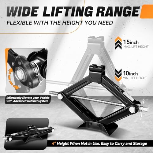 Auto Dynasty Scissor Car Jack, 1.5 Ton Scissor Jacks, Lifting Range 15.2" to 4" - Image 3