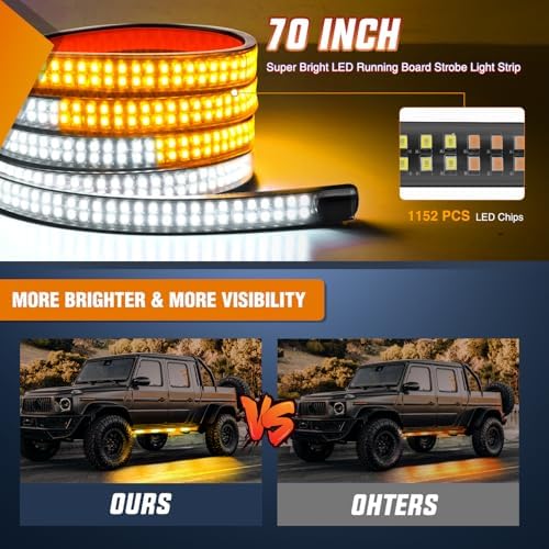 Nilight 2PCS 70 Inch Running Board LED Lights Strip Amber White - Image 3