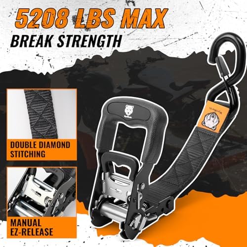 Retractable Ratchet Straps 4 Pack, 5208LBS Break Strength - Image 3