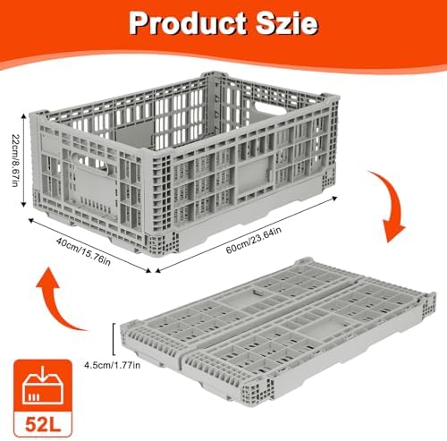 52L Collapsible Crate with Handles, Milk Crates Heavy Duty - Image 2