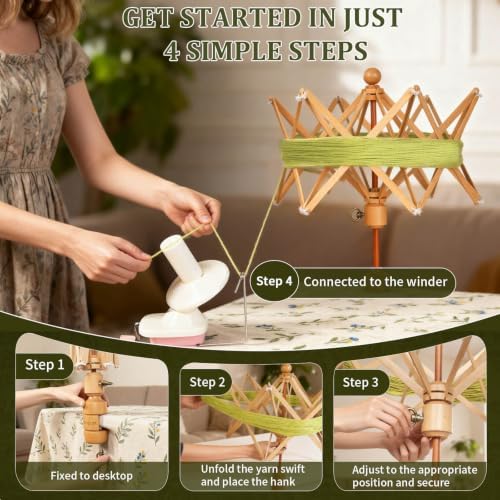 SPEENSUN Foldable Beech Wood Yarn Swift, 4-Step Setup Umbrella - Image 3