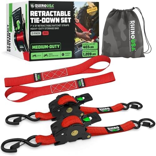 Rhino USA Retractable Ratchet Straps - 1in x 10ft by RhinoUSAInc