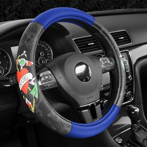 ED HARDY Heart Print Steering Wheel Cover, Fits 14.5-15.5 Inch Steering Wheels - Image 5