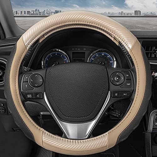 Motor Trend UltraSport Beige Carbon Fiber Steering Wheel Cover, Standard 15 by MotorTrend
