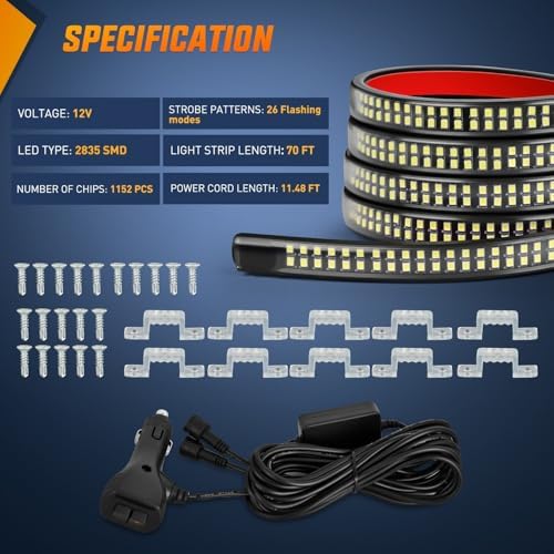 Nilight 2PCS 70 Inch Running Board LED Lights Strip White - Image 4