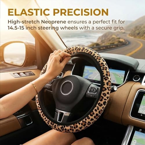 Cheetah Print Steering Wheel Cover Leopard 15 in + 2 car Coasters - Image 2