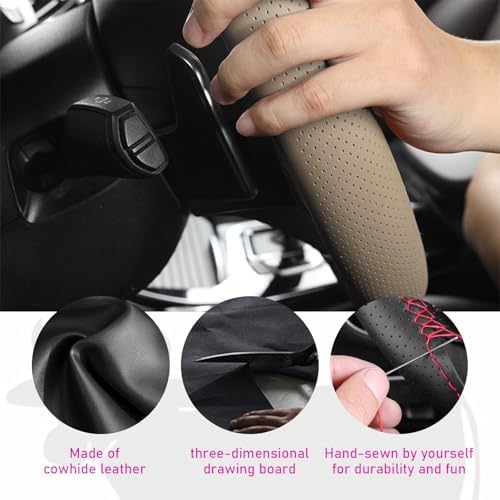 Ziciner Genuine Leather Steering Wheel Cover, Stitch on Wrap, Breathable - Image 3