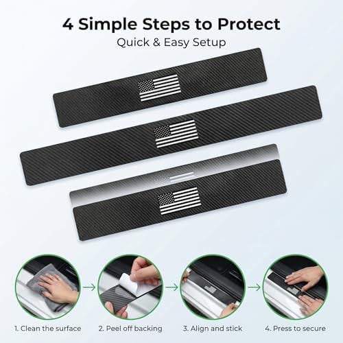 4 PCS Car Door Sill Protectors, American Flag Carbon Fiber Anti-scratch Pad - Image 7