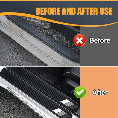 Craedli 4PCS Tri-Color Door Sill Protectors, Carbon Fiber Car Front Rear Door - Image 5