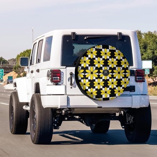 Yellow Flowers Checkered Spare Tire Cover - Image 2
