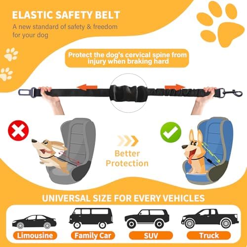 Dog Seat Belt Retractable Dog Car Harness 2 Pack Elastic Bungee Buffer - Image 5