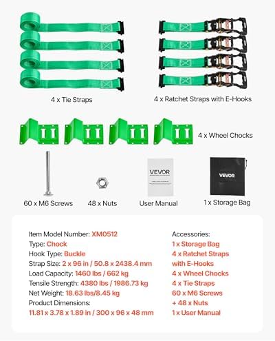 VEVOR Wheel Chock Tie-Down Kit, Chock-Style Trailer Strap, Car Kit - Image 7