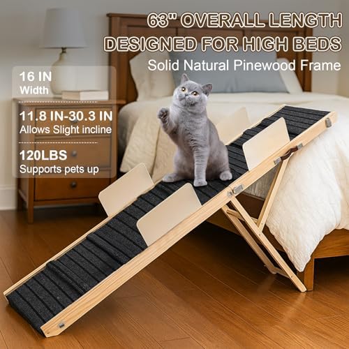 Upgraded Dog Ramp for Bed, Non-Slip Pad & Safety Baffle-6 Adjustable Height 12" - Image 6