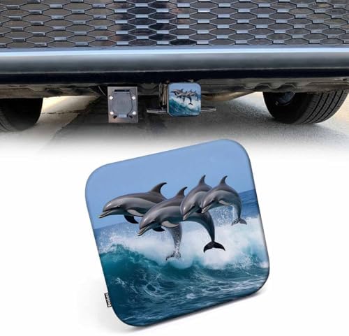Dolphin Trailer Hitch Covers for Trucks, Ocean Sea Wildlife Dolphins Jumping by Beabes