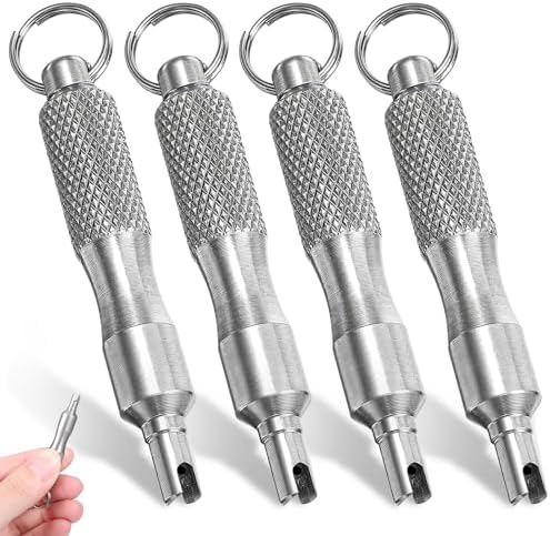 4 PCS Valve Core Removal Tool Keychain, Stainless Steel Tire Valve Stem Tool by Unknown