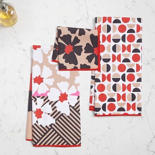 RITZ 6-Piece Flowers & Moons Microfiber Kitchen Set – Retro Mid-Century Modern - Image 3