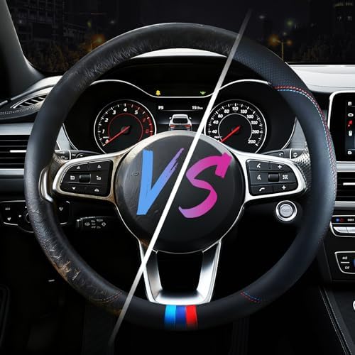 Leather Car Steering Wheel Cover, Tricolor Sporty Style, Breathing Laser - Image 5