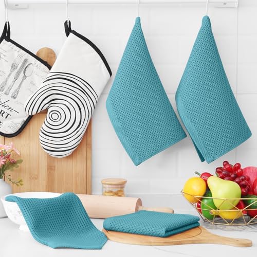 Homaxy 100% Cotton Waffle Weave Kitchen Dish Cloths 8-Pack, Lake Blue - Image 6