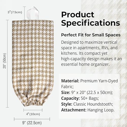 Plastic Bag Holder, Wall Mount Grocery Bag Dispenser, Yarn-dyed Houndstooth - Image 3