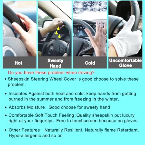 OGLAND Fuzzy Sheepskin Car Steering Wheel Cover - Image 5