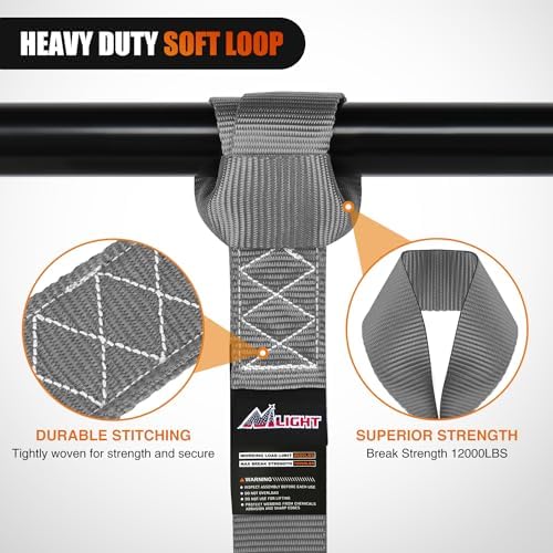 Nilight Soft Loop 1.7"x17" Motorcycle Tie Down Straps 12, 000LBS 8PK Grey - Image 3